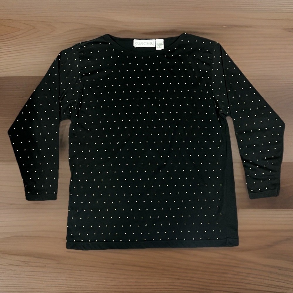 Vtg Casual Corner Long Sleeve Black Studded  Textured Top,‎ Women's Size Medium